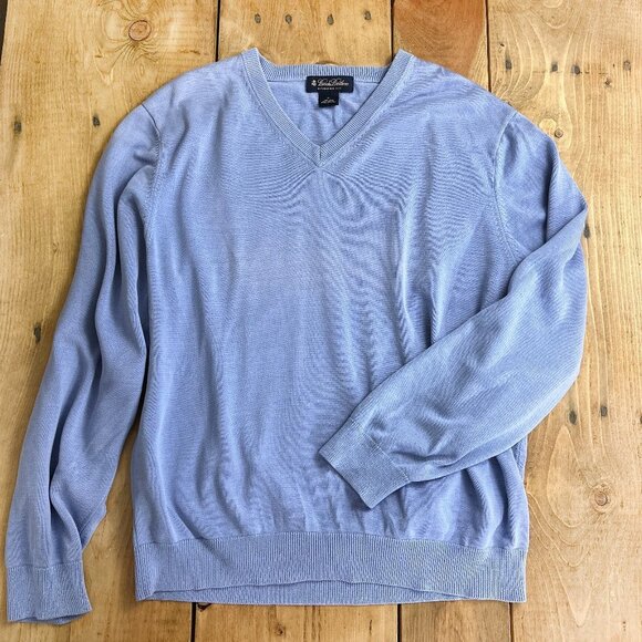 Brooks Brother Periwinkle‎ Blue Silk /Cotton Sweater Mens XL V-Neck - Picture 1 of 6